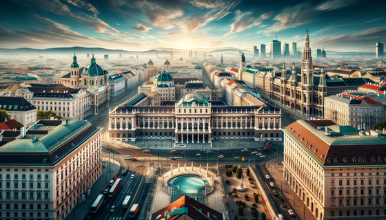 A beautiful panoramic view of Vienna showcasing its historical architecture and modern cityscape.